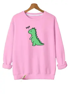 Cute Cartoon Dinosaur Print Sweatshirt, Casual Drop Shoulder Crew Neck Sweatshirt, Women's Clothing