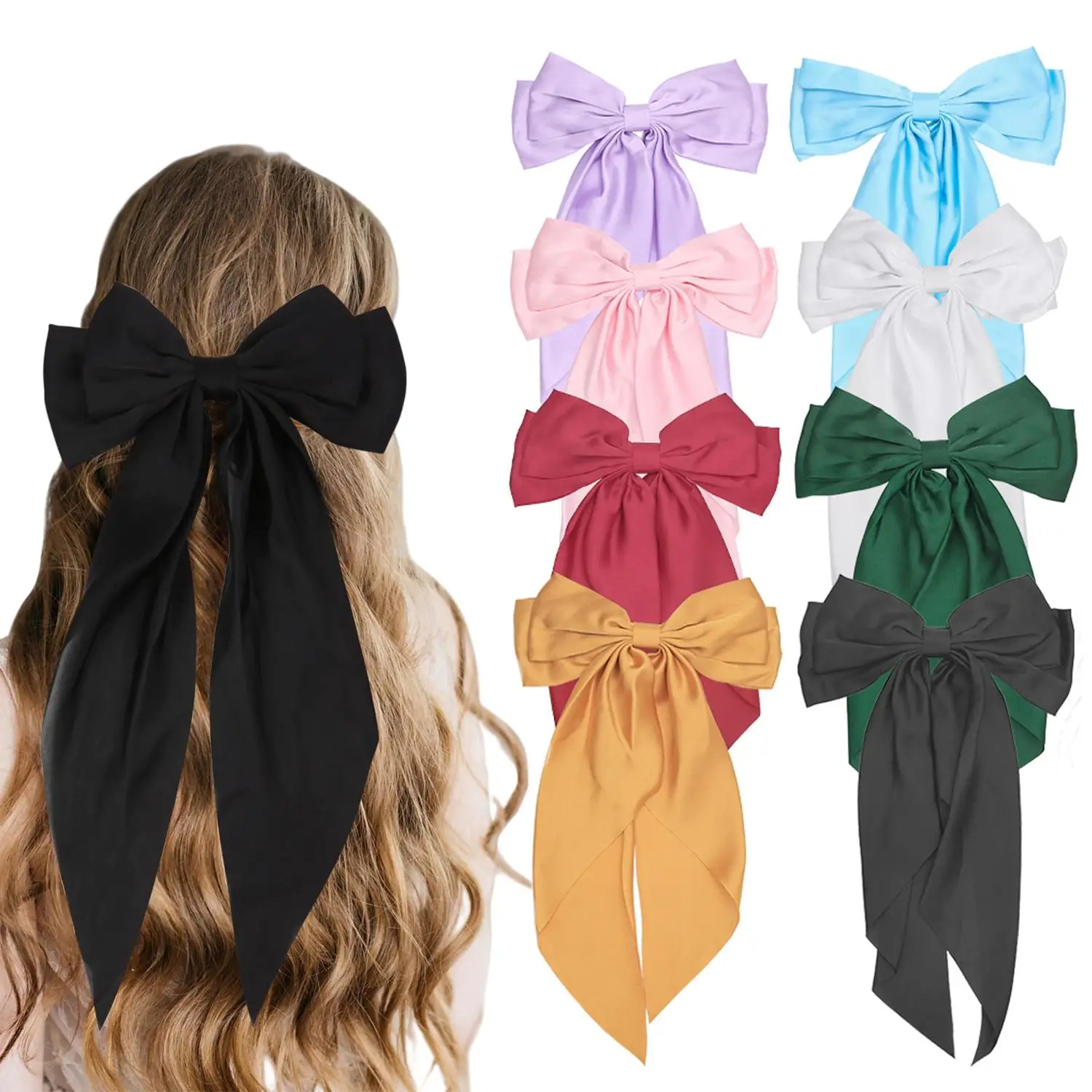 Solid Color Bow Decor Hair Clip, 8 Counts/set Fashionable Hair Accessories for Women & Girls, Minimalist Headwear Suitable for Hair