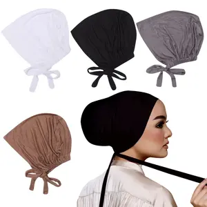 4pcs Adjustable  Undercap Set - Breathable, Stretchy Lace-Up Inner Hijab Caps for Women, Solid Color  Head Wraps Modesty  Fit prom  mom  hair  clip Muslim Islamic