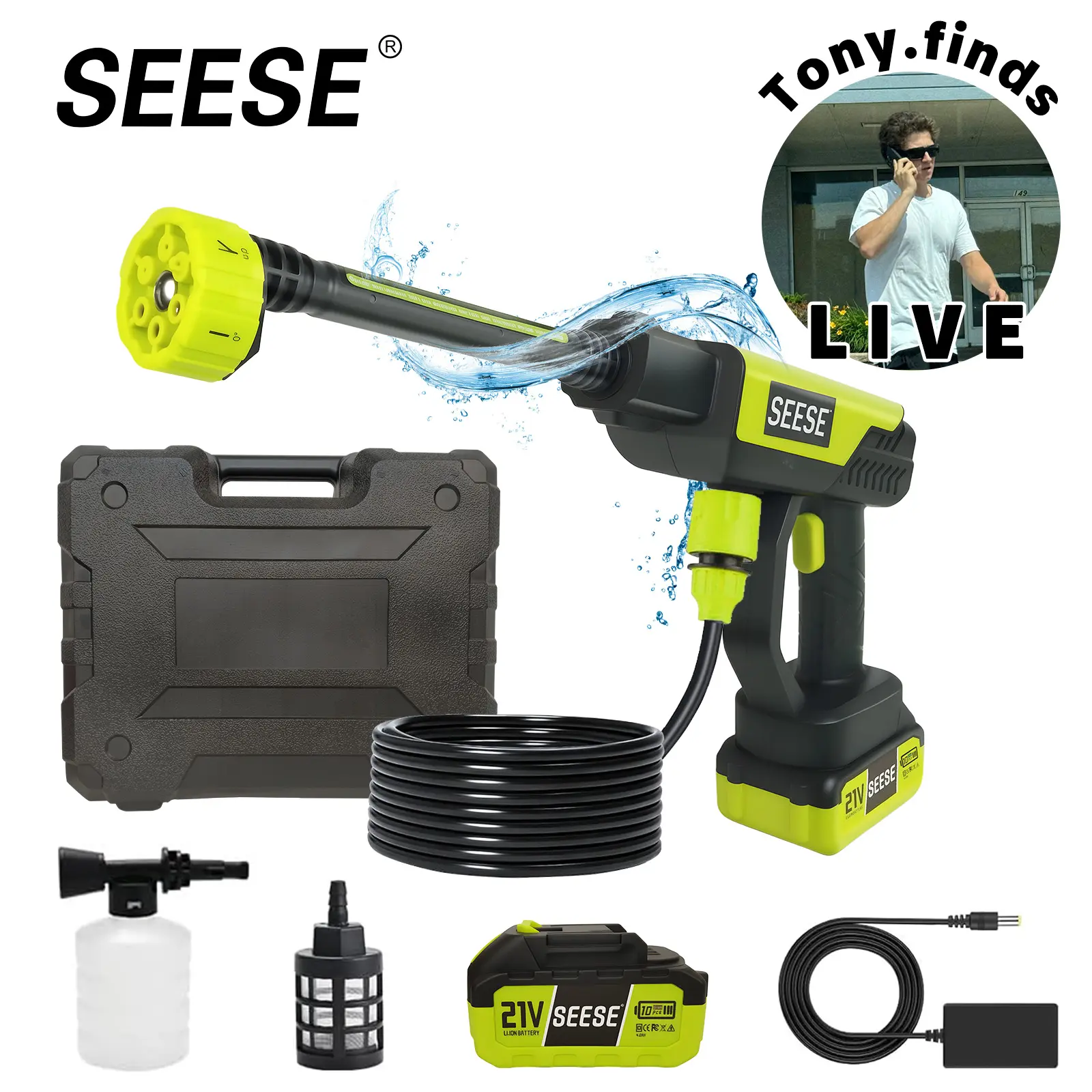 SEESE Cordless Pressure Washer,Portable Bottle Washer with Single-Port Charging Base for Car, Home Cleaning & Garden Watering toolupgrade