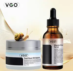 VGO Skincare Essentials: Vitamin C Serum + 92% Snail Mucin Gel Cream - Daily Hydration & Repair
