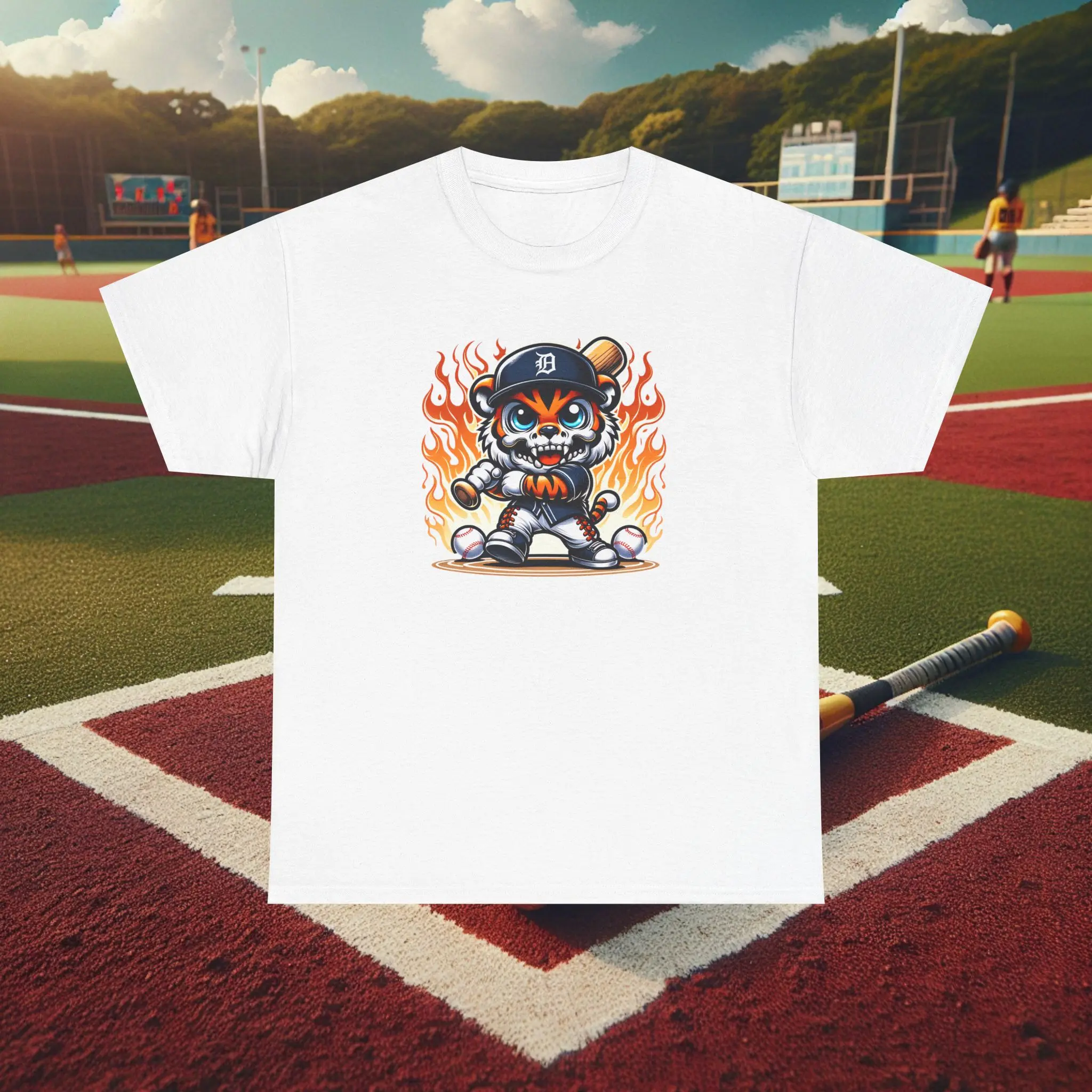 Batting Tiger T-Shirt - Unisex Heavy Cotton Tee, Sports Team Graphic Tee, Baseball Fan Shirt, Tigers Apparel,