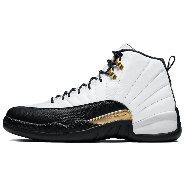 Jordan 12 Retro Royalty Taxi Comfort Mid Top Basketball Shoes Men's White Black-Metallic Gold CT8013-170