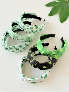6pcs Women's Boho Knot Wide Hair Hoops, Clover Design, Anti-Slip High Crown Knotted Headband, Fashion Daily, St Patrick's Day Party Decorations