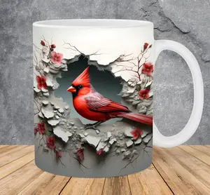 3D Red Cardinal Bird Hole In A Wall 11oz & 15oz Mug, Christmas Gift, Holiday Gift, Christmas Mug For Anyone Drinkware Reusable