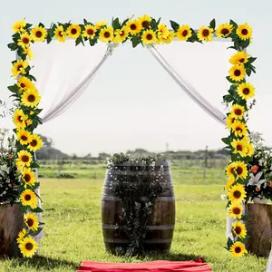 3 Pack Artificial Sunflower Garland, 7.5ft/Strand Silk Sunflowers Hanging Vines Flowers with Green Leaves for Room Kitchen Garden Birthday Wedding Baby Shower Party Table Decor，Fake Yellow Floral Vines Room Wedding Party Decoration