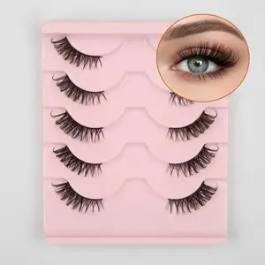 Natural False Eyelashes, 5 Pairs Half Curvature False Eyelashes, Fluffy Volumized False Eyelashes Cosmetic for Women and Girls Eye Makeup Enhancement, Eyelash Set