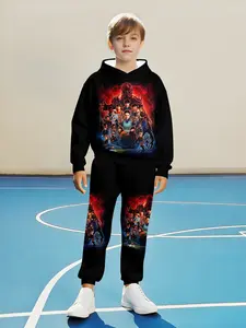 Boys Stranger Things Limited Edition Set, Dark Flame Hoodie Pants, Casual Fitted, Fall & Winter Fashion, Kids Clothing