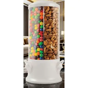 New & Improved Triple Candy Dispenser - Fun Nut & Treat Dispenser - Reusable Candy Machine with Easy Operation - Pearl White Snack Dispenser - Standard Size for Home & Party Use (JB8450PWHI)