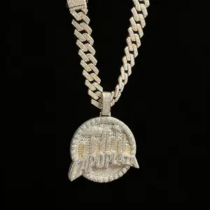 M2-8144 Cityscape & Custom Letter Bling Necklace, Thick Cuban Link Chain, Hip Hop Style Jewelry to Elevate Your Outfit & Stand Out summerwins