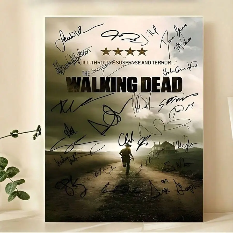 The Walking Dead Cast Signed Artistic Canvas Poster Artwork - TV Series Autograph Wall Decor, Wood-Framed or Unframed Dark Aesthetic Horror Print, Hanging Decoration for Bedroom, Man Cave