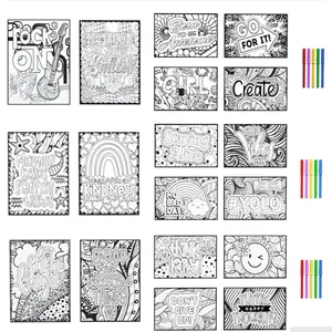 Velvet Art Posters - Inspirational Quotes & Doodle Designs for Coloring - Set of 12 with Markers - Perfect for Stress Relief & Creativity - Artistic Wall Decor & Room Ornaments