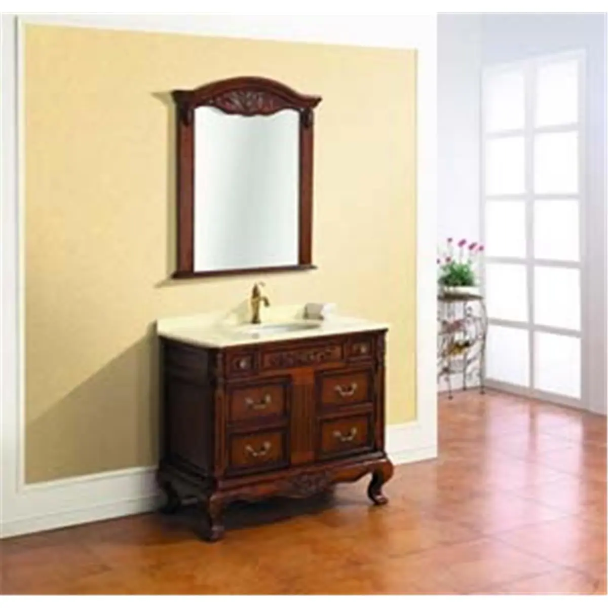 212 MAIN Dawn Kitchen Reddish Brown Finish Mirror - Solid Wood and Plywood Frame, Bathroom Decor, Ready-to-Install Bathroom Fixture Accessory for Single Basin Setup