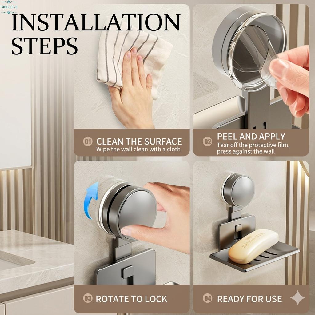 Strong Suction Cup Soap Dish Holders Sturdy Aluminum ABS Wall Mounted Draining Soap Box for Bathroom and Kitchen