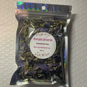 PURPLE STORM lucid dream Insomniac Tea Egyptian Blue Lotus Hibiscus Blend Loose Leaf Herbal Tea for Sleep Support and Well Being - Fruit, Taffy