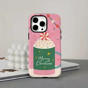 Christmas Cocoa Marshmallow Pattern Phone Case, Tough Protective Cover for iPhone 16 Pro Max, 15 Plus, Samsung S24, S23, Pixel 9 Pro