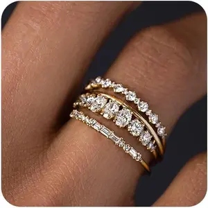 TOBENY Stackable Gold Rings for Women 14K Gold Plated Non Tarnish Dainty Cubic Zirconia Thumb Ring Set Trendy Statement Promise Wedding Bands Engagement Rings Size 6-10