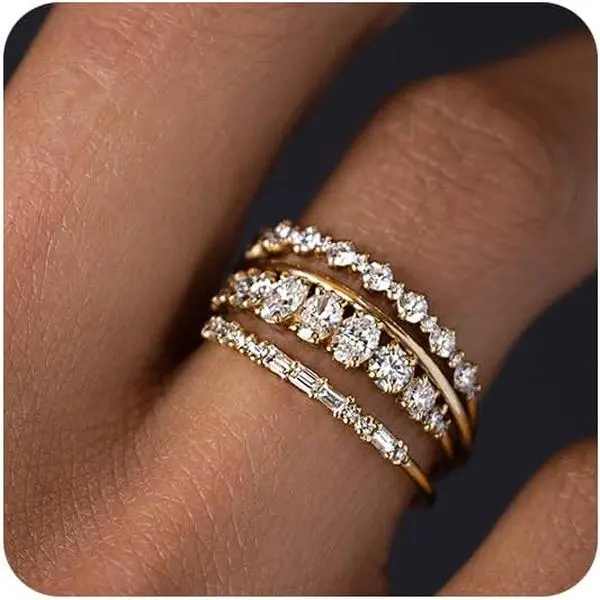 TOBENY Stackable Gold Rings for Women 14K Gold Plated Non Tarnish Dainty Cubic Zirconia Thumb Ring Set Trendy Statement Promise Wedding Bands Engagement Rings Size 6-10