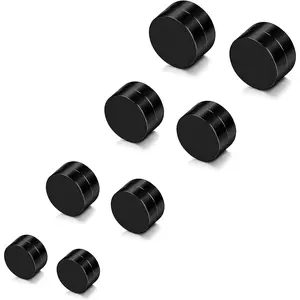 4-5 Pairs 6-12mm Black Stainless Steel   Gauges Earring Studs for Men Women Non Pierced Earrings,