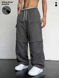 Men's Multi-Color Removable Wide-Leg Overalls Light & Breathable Fabric Drawstring Waist Street Trendy Cool Style for Daily Wear Skateboard Adaptation Trendy Personality Casual Flap Pocket Pants pantalones para hombre pants for men cargo pants for men