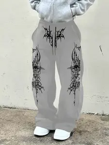 Men's Fashion Streetwear Loose Fit Wide Leg Sweatpants with Side High-Grade Graphic Print, Comfortable Breathable Fabric for Summer Everyday Wear