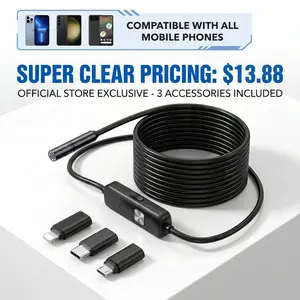 1920P HD Single-Lens IP67 Waterproof Inspection Snake Endoscope Camera, 8 Adjustable LEDs, 16.4ft Semi-Rigid Cable Borescope Tool for iOS & Android, Car Repair, DIY Home Repair, Narrow Tight Spaces