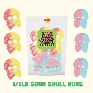 Bubs 1/2lb Sour Dizzy Skull & Sour Skull Flavor Swedish Foamy Soft Candy Skulls Ovals Classic Nostalgic Treats Sweet Delight 1/2lb