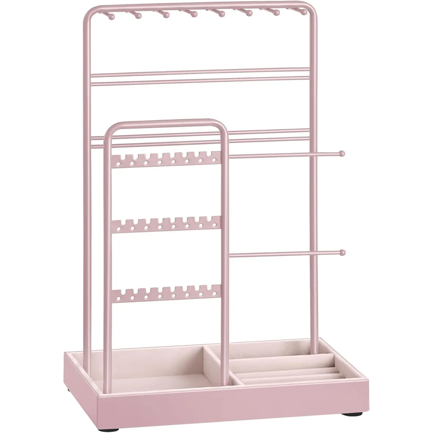SONGMICS Jewelry Holder, Jewelry Organizer, Jewelry Display Stand with Metal Frame and Velvet Tray, Necklace Earring Bracelet Holder, for Studs, Rings, Christmas Gift, Jelly Pink UJJS021R01 SONGMICS