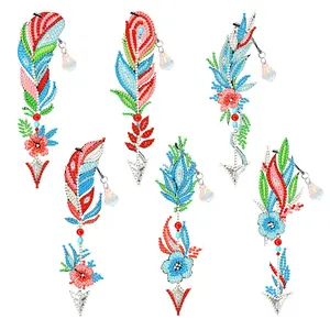 6Pcs Feather & Floral Diamond Painting Bookmarks - 5D DIY Diamond Art Kit with Crystal Pendant, Reading Accessory & Handmade Gift