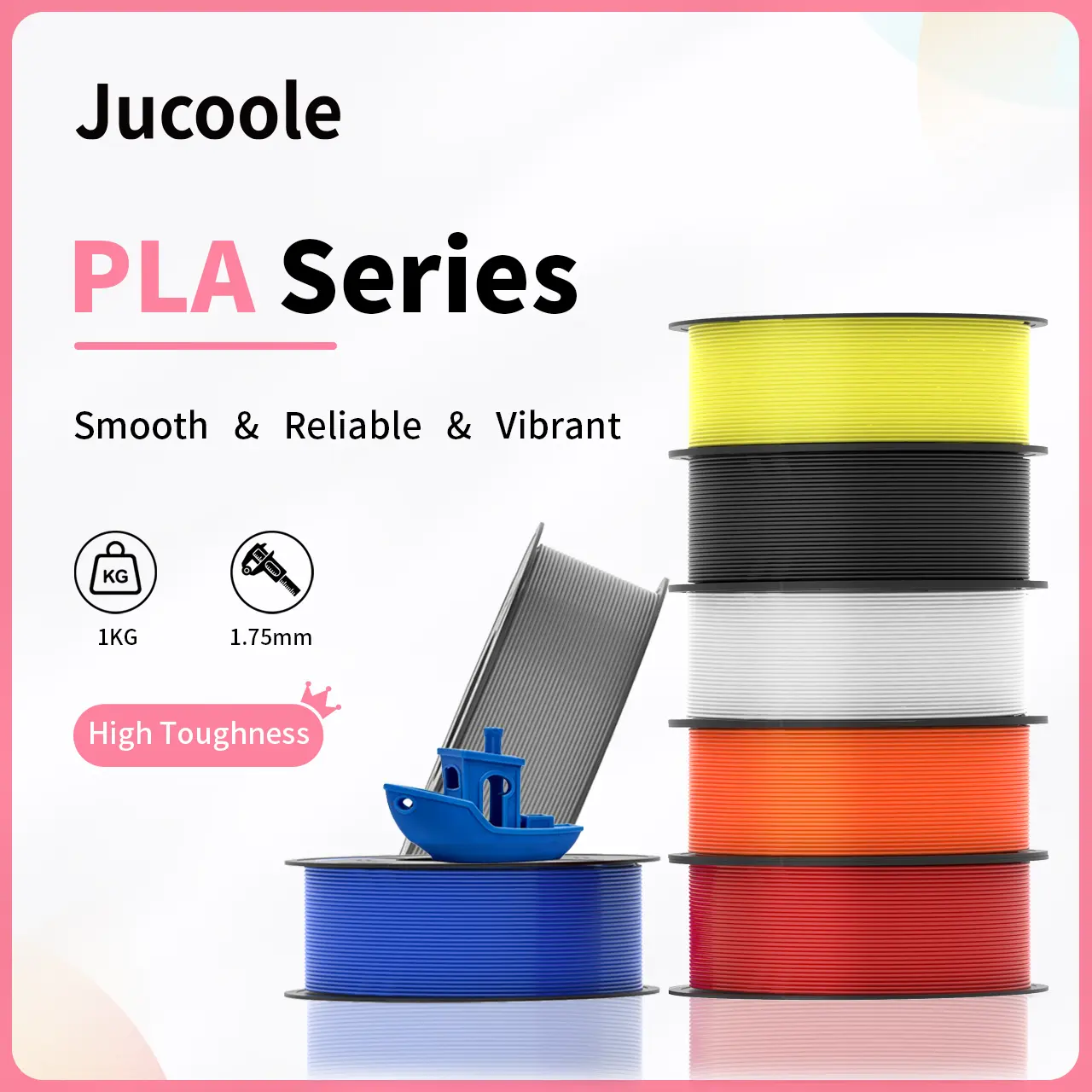 Jucoole PLA 3D Printer Filament, 1.75mm Diameter, 1KG(2.2lbs) Spool, High Precision, Strong Toughness, Odorless, Improved Flow, Moisture-Proof, Compatible with FDM 3D Printers