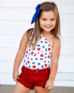 Girls Leotard | Toddler Gymnastics Outfit | Adley One Shoulder Leotard Patriotic Popsicles | Baby Girl Dance Outfit for 4th of July, Play & Activewear