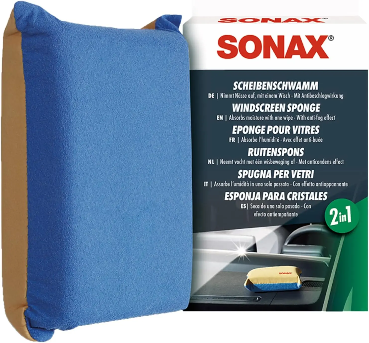 417100 Compact Reusable Dual-Action Windscreen Sponge, Streak-Free Automotive Glass Cleaning Tool for Vehicles - Removes Dirt, Fog, Condensation from Windshields, Windows, Mirrors