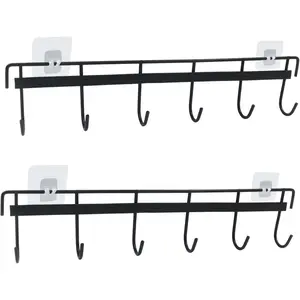2 Pcs Black Kitchen Utensil Rack with 4 Adhesives Adhesive Hanging Utensil Holder for Kitchen Bathroom and Bedroom