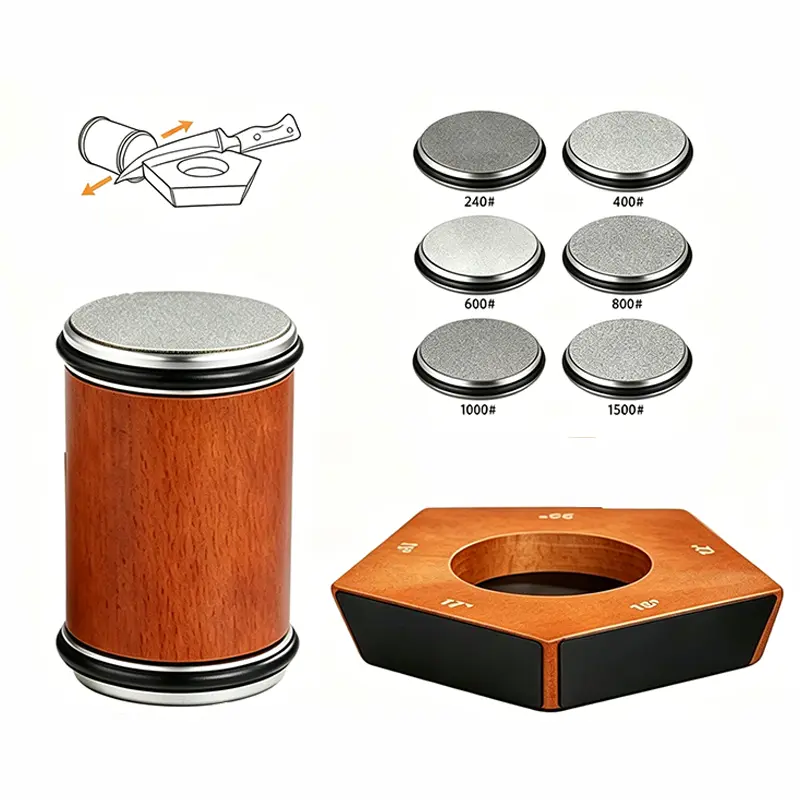 Manual Rolling Knife Sharpener Kit, Multi-Functional Rolling Knife Sharpener Kit with Diamond Stone, Wooden, Kitchenware, Knife Sharpening with Diamonds for Steel of Any Hardness, Kitchen knife Sharpener with Degree Magnetic Angle Gifts