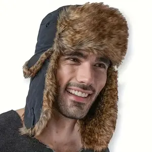 Faux Leather Trapper Eskimo Earflap Hunting Hat - Cold Weather Winter Gear, Stylish Russian Ushanka Cossack Trooper Hat for Men & Women