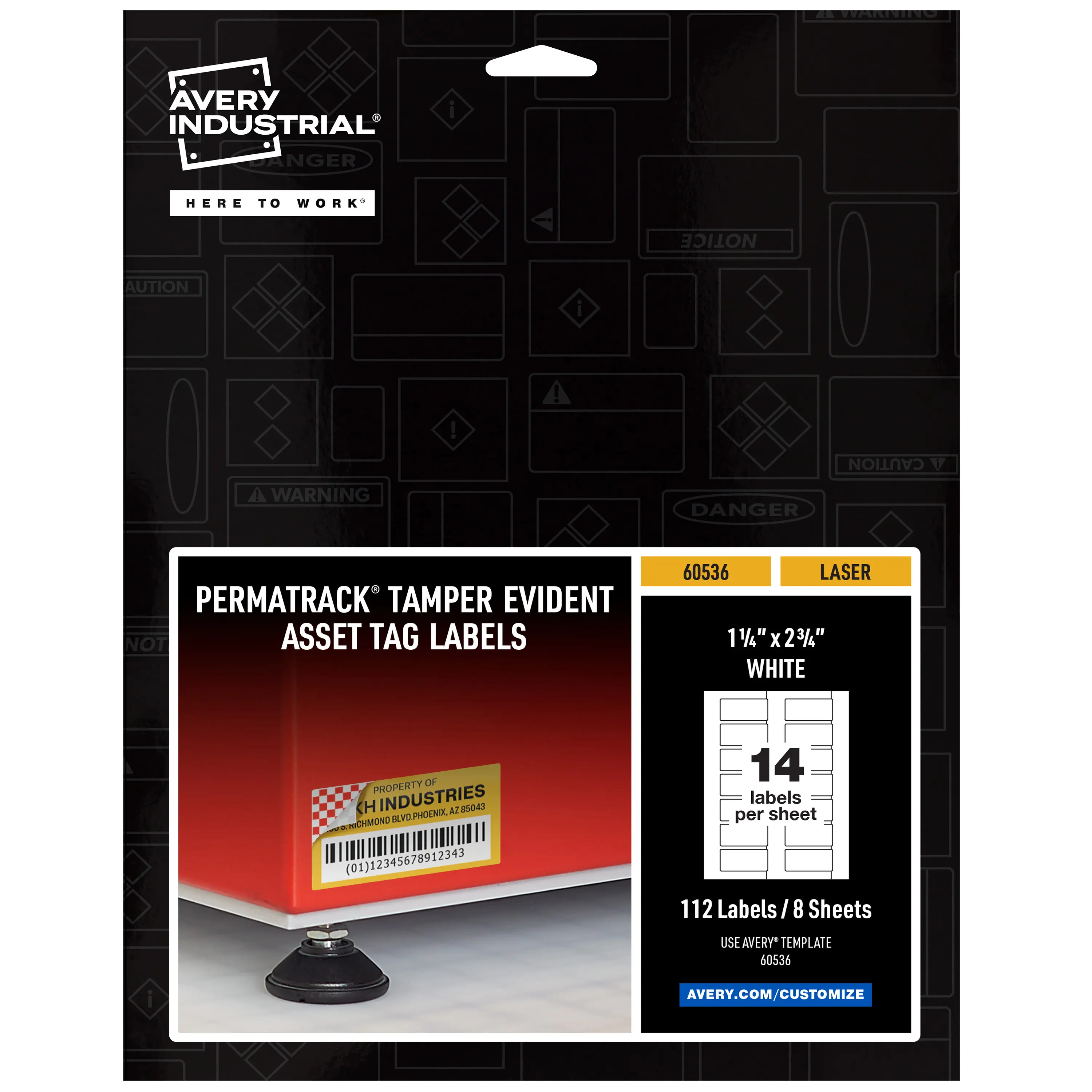 Avery Permatrack Rectangular White Asset Tag Barcode Labels (1.25in x 2.75in), Checkered Pattern, Tamper-Evident, Laser Printer Compatible, Waterproof, Chemical-Resistant, Tear-Resistant, 112-Label Pack (60536)