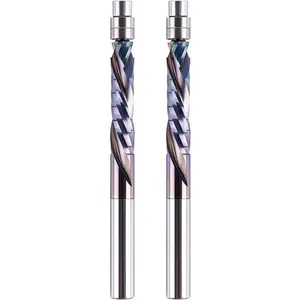 2 count Compression Spiral Flush Trim Router Bit 1/4" Shank 1-1/8"  Length with TAC Caoted, High-Performance Solid Carbide with Bottom Bearing  Router Bit for Woodwoking