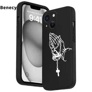 Sincere prayer Pattern Straight Edge Phone Case for iPhone 15 16 14 Pro Max 13 12 11 XR XS Plus E Shockproof Non Slip Military-Grade Protection Liquid Silicone Cover Smartphone Casing