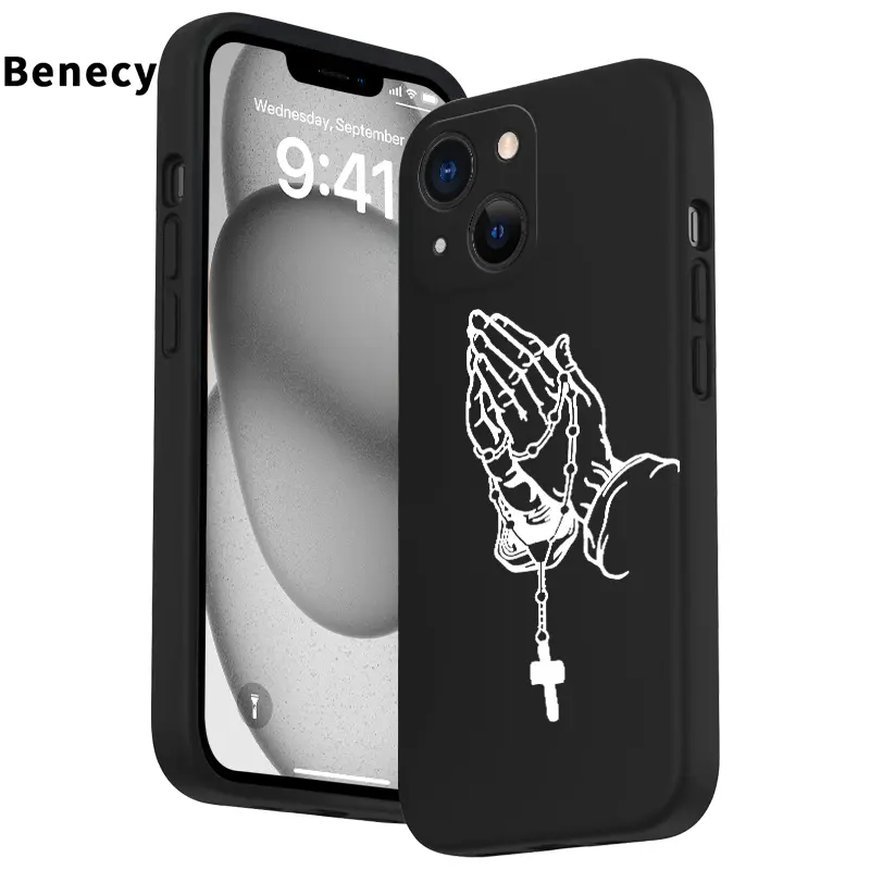 Sincere prayer Pattern Straight Edge Phone Case for iPhone 15 16 14 Pro Max 13 12 11 XR XS Plus E Shockproof Non Slip Military-Grade Protection Liquid Silicone Cover Smartphone Casing, Protector, Durable, Flexible Tpu, Comfy, Matte Grip, Steadier Hold