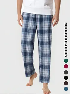 Men's Plaid Sleep Pants, Classic Style, All Seasons Wear, Multiple Colors Available, Casual Fitted Loungeewear, Sleepwear Pajamas