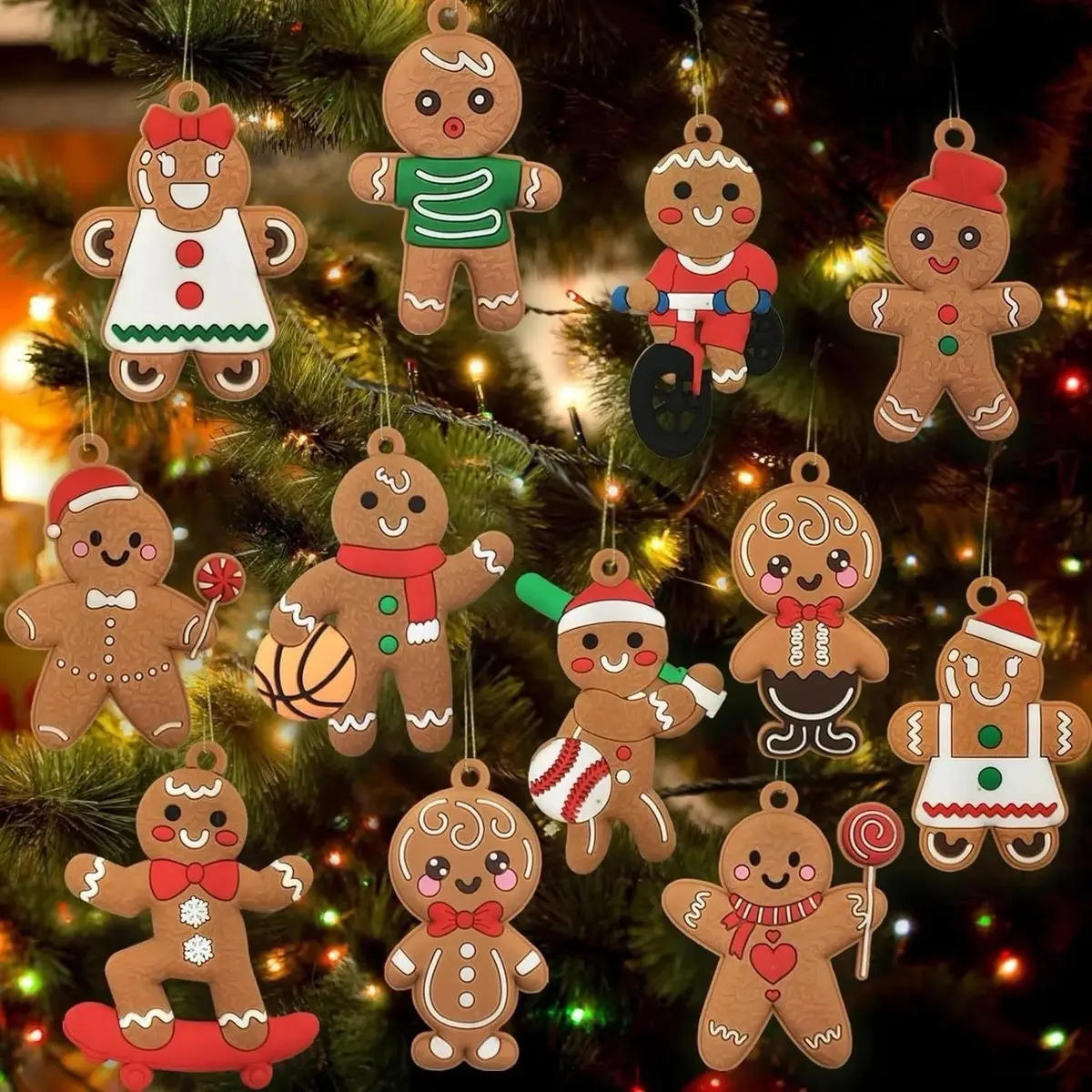 12 pcs Ginger Bread Christmas Ornaments