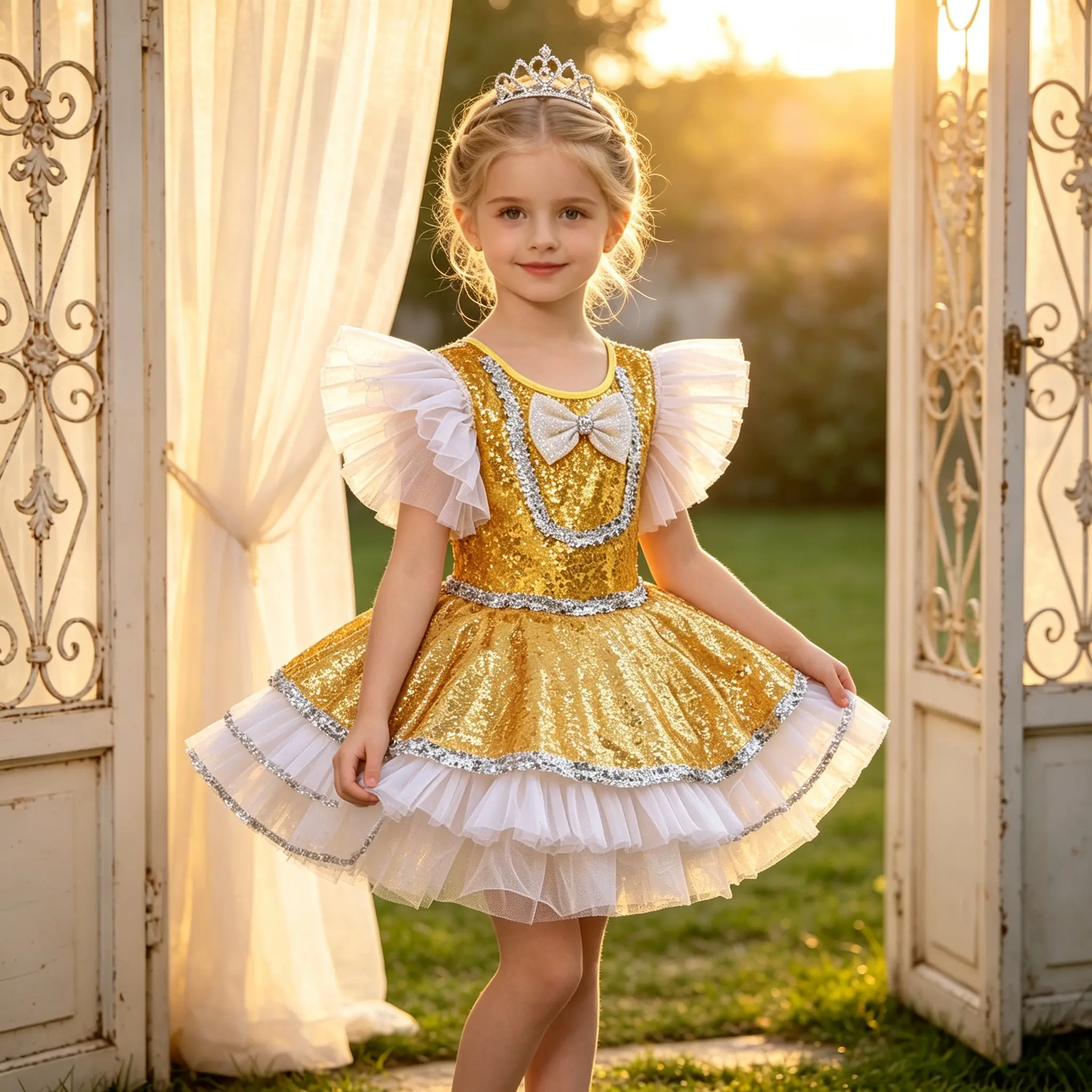 Little Girls Gold Sequin Ballet Tutu Dress  girls  , Sparkly Silver Trim Fly Sleeve Dance Costume for Recital Birthday Princess Dress Up  (  childrens fashion)   kids clothing girls