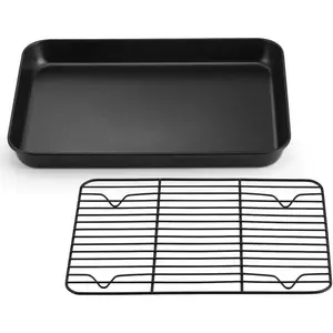 Baking Oven Sheet Pan with Rack for Cookie, Nonstick Oven Tray and Cooling Rack for Baking & Roasting, Easy Clean, Black, 10.4 x 8 Inch