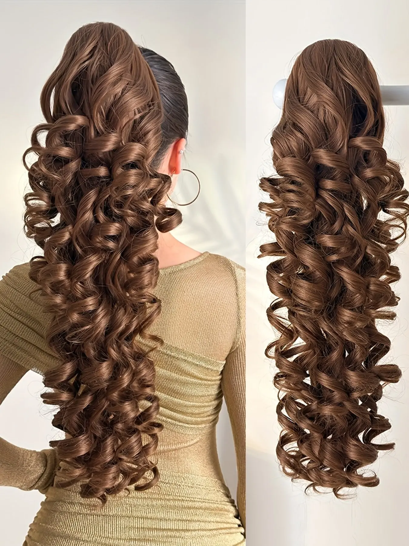 28-Inch Ponytail Extension, Long Curly Hair, Heat-Resistant Fiber Synthetic Hairpiece, Women's Daily Holiday Style, Curly Hair Extensions