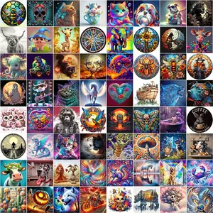 4/8pcs 5D Diamond Painting Kit Animal Insect Cartoon Patterns, Round Full Drill Art Set, Home Wall Decor Handmade Craft Gift, Random patterns