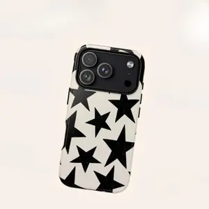 Stylish and unique black star pattern phone case, sturdy and durable 2-in-1 case, compatible with iPhone 17/16/15/14/13/12/11 Pro Max/Plus/Pro, Galaxy S25/S24/S23 Ultra. Durable, stylish protection, and drop-proof phone case.
