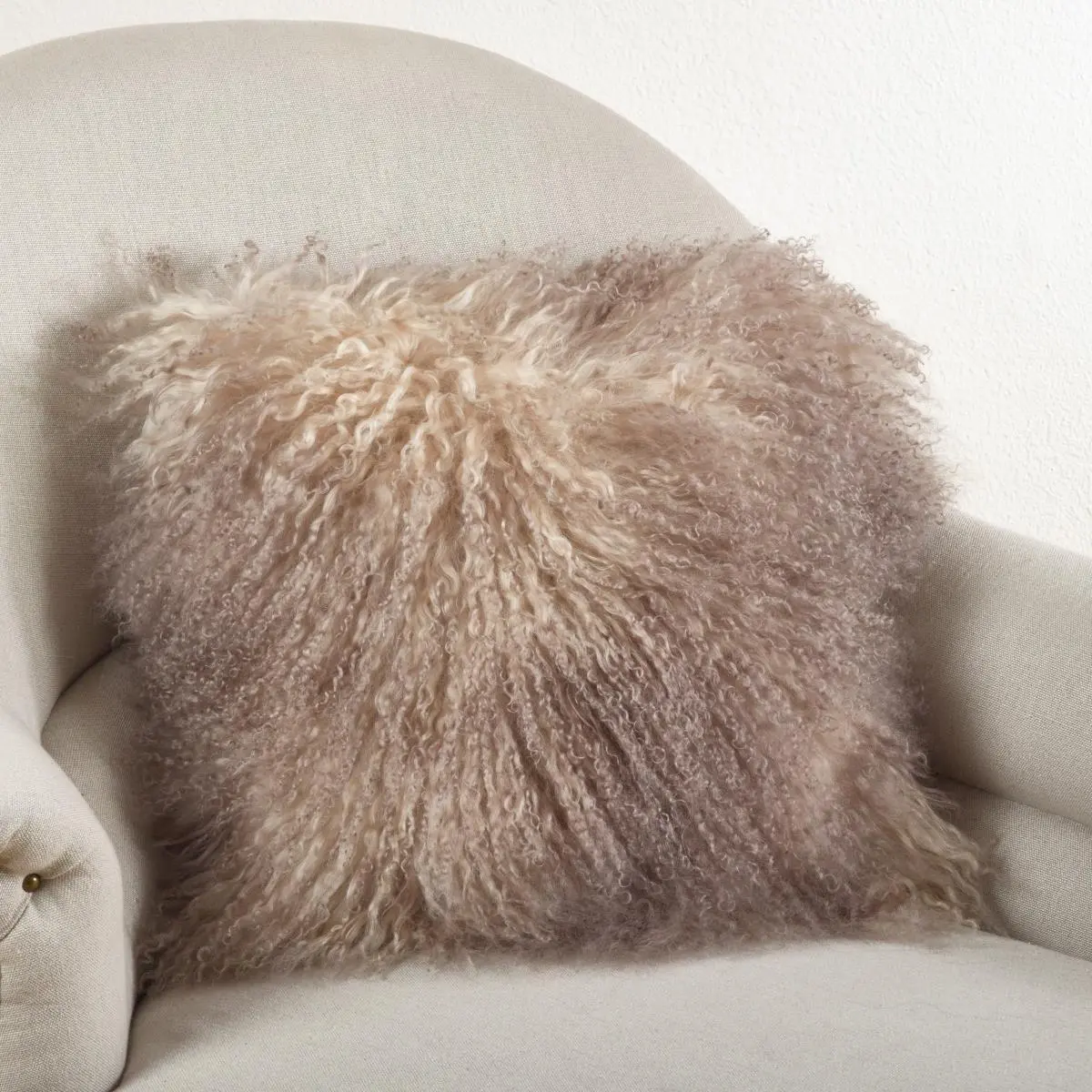 212 MAIN 20 in. Square Shape Soft Cushions - SARO 3564.OY20S Mongolian Lamb Wool Fiber Throw Pillow, Oyster