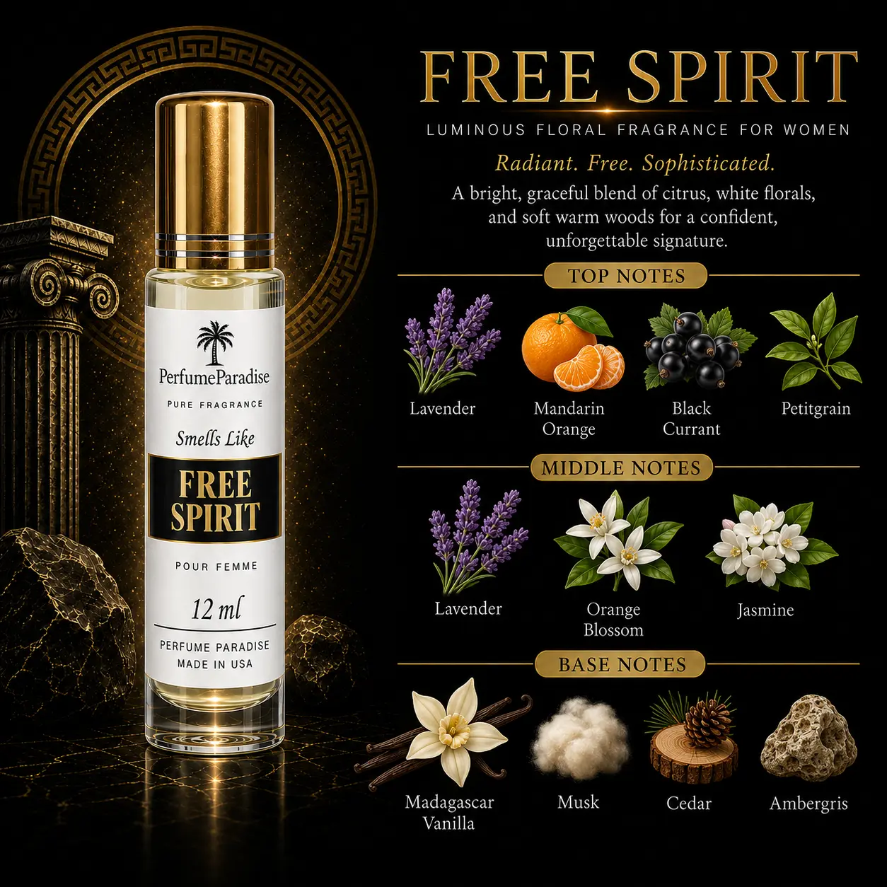 PERFUMEPARADISE Free Spirit Roll-On Scent Oil – 12ml Alcohol-Free Long-Lasting Oil-Based Fragrance | Travel-Friendly Roller Bottle