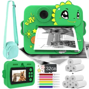 Children’s Instant Print Camera with Cute Unicorn/Dinosaur Cartoon Design, 1080 P HD Video Shooting, 3 Rolls of Print Paper, Lightweight Portable Travel Camera, Pink/Purple Unicorn & Green Dinosaur Choices, Great Gift for Kids