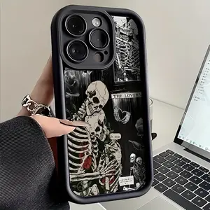 Case for iPhone 16 Pro Max 15 Plus 14 13 12 11 XS XR Design skull pattern Drop Protection Shockproof Soft Silicone smartphone Cover